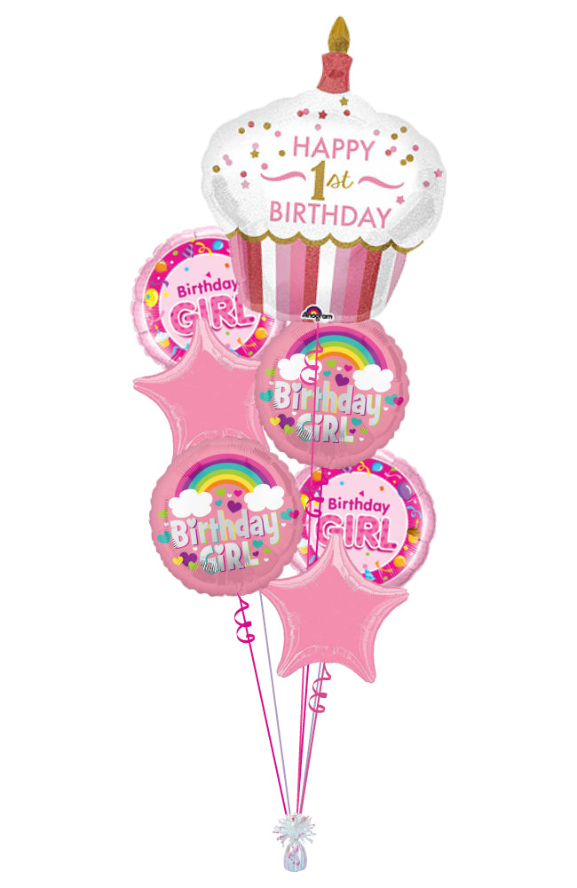 Happy First Birthday Girl Balloon Arrangement – BALLOONERY.COM